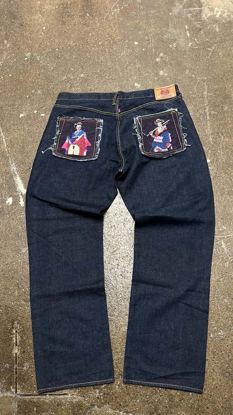 Vintage Red Monkey Company Embroidered Jeans Size 42 'Red Katana'